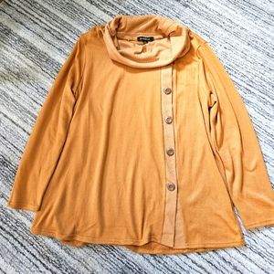 Xl Mustard Yellow Goddess Cowl neck Top with buttons down the front XL